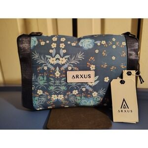 ARXUS Floral Crossbody Travel Organizer Bag Blue Nylon Zippered Lightweight